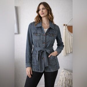 Denim belted jacket mid length